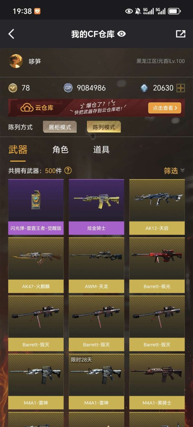 实名: 不可修改 V武器数: 38 炫金武...