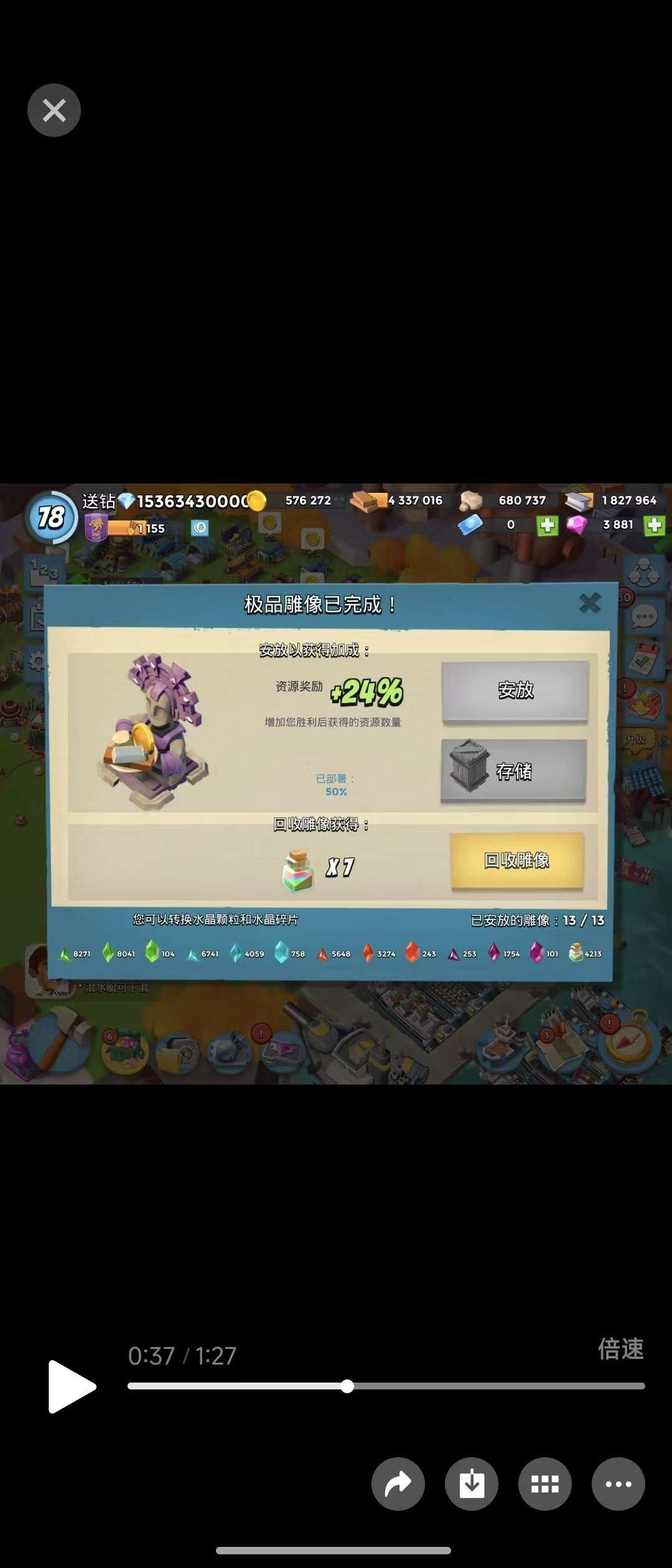 亮点: 合成药8500+，科技雕像全满