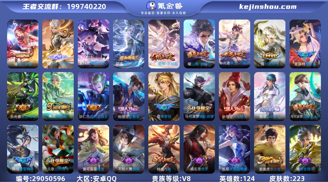 124英雄-223皮肤-安卓QQ/无双王者...