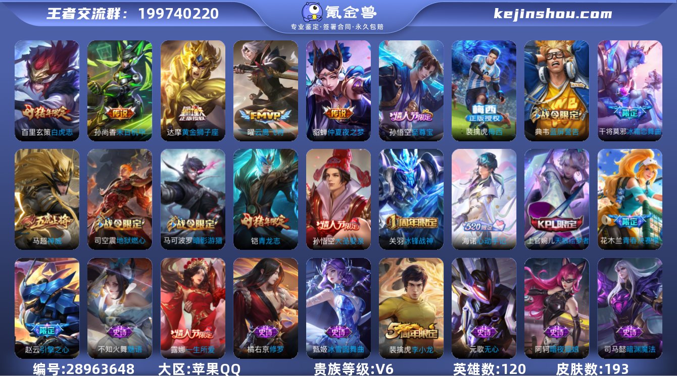 贵族等级:V6 典藏皮肤数:0 珍品无双皮...