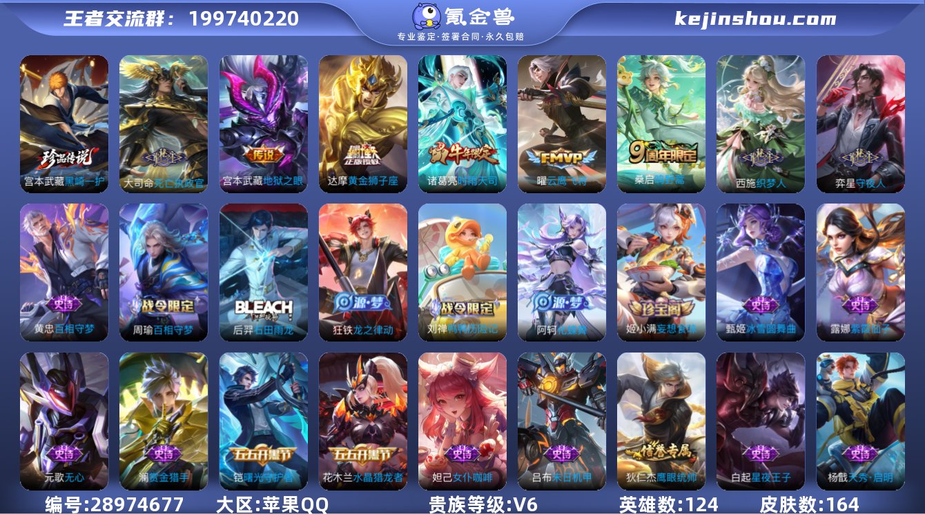 贵族等级:V6 典藏皮肤数:0 珍品无双皮...