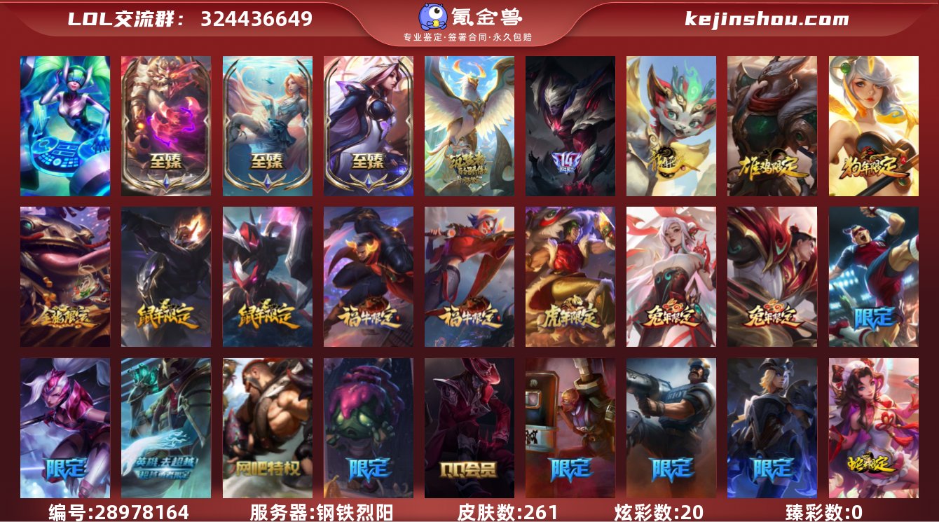 皮肤数:261 炫彩数:20 臻彩皮肤总数...