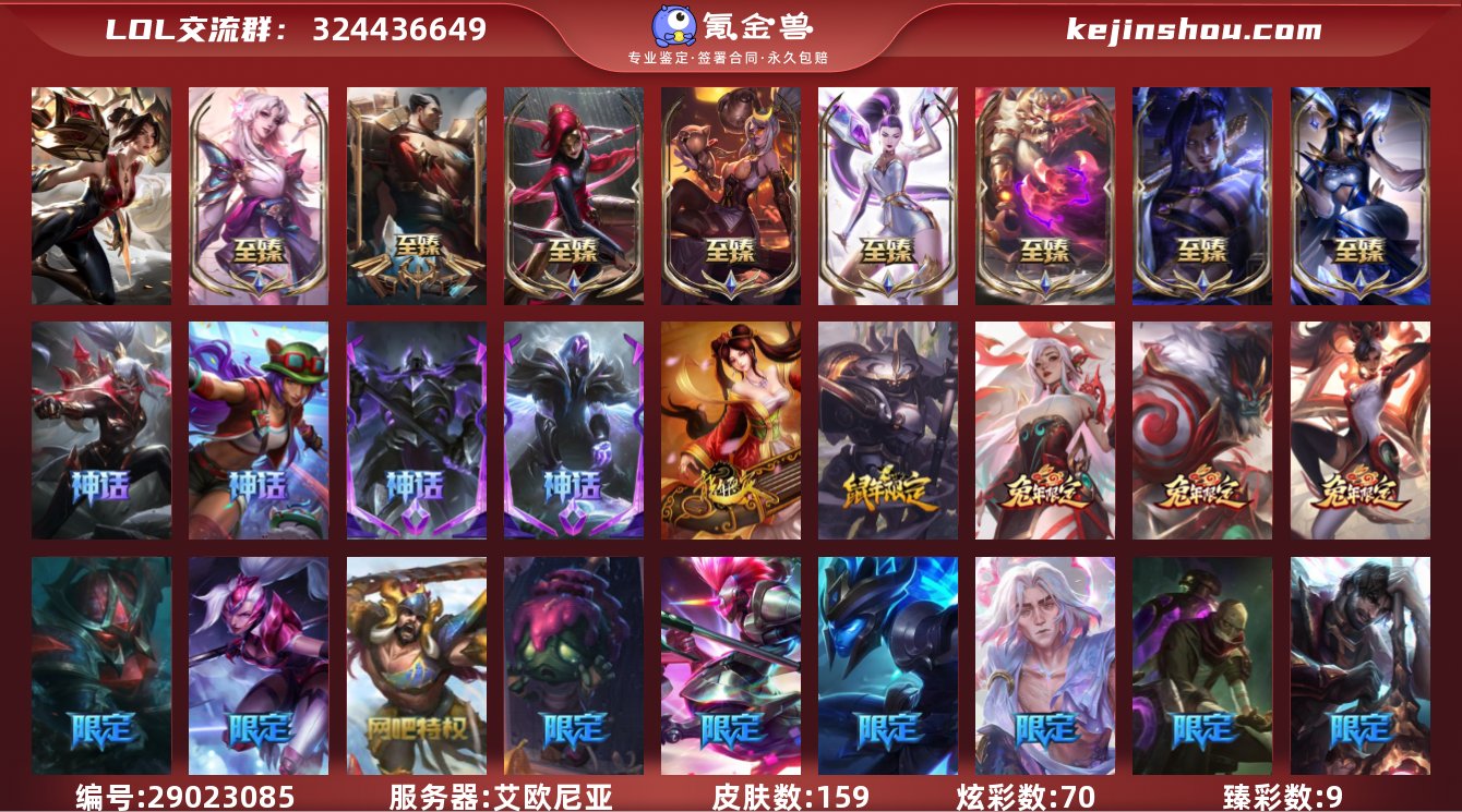 皮肤数:159 炫彩数:70 臻彩皮肤总数...