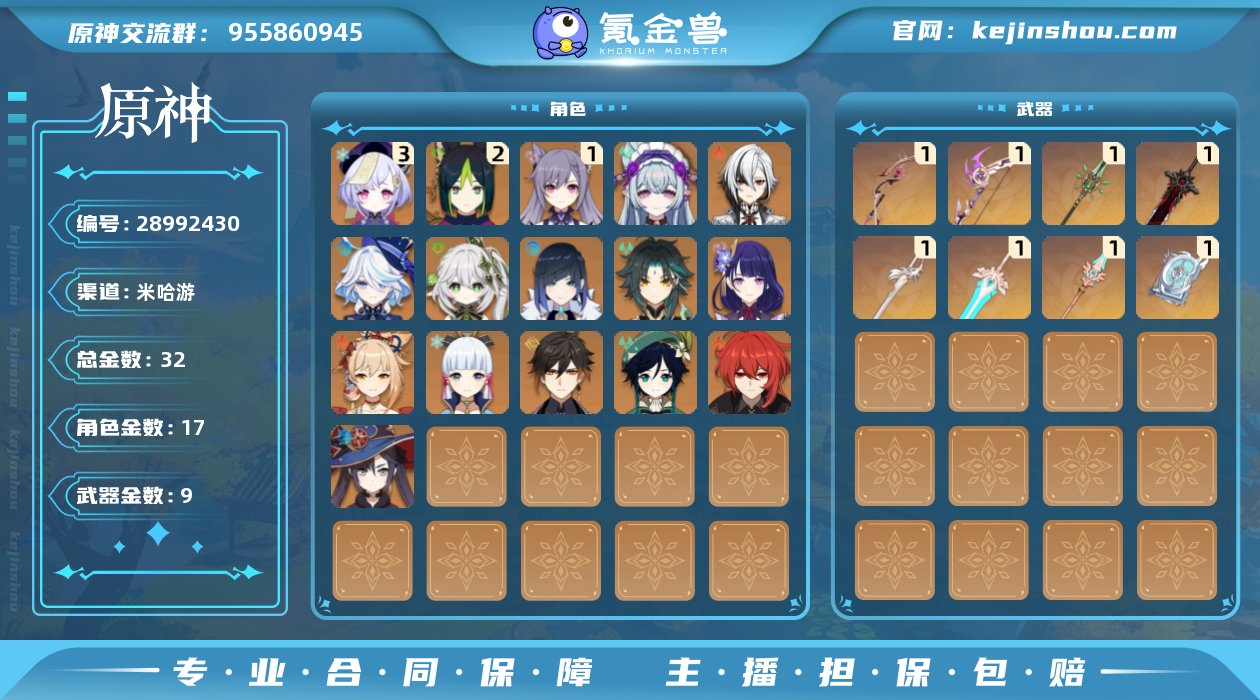 59级/32黄/女主/17个五星角色/9个...