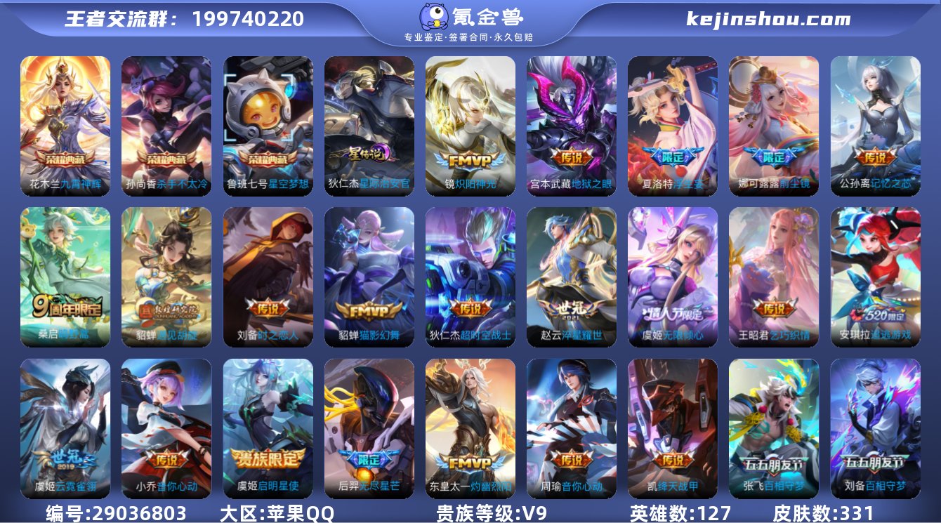 实名: 可修改 贵族等级: V9 英雄数:...