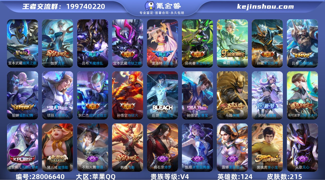 实名:可修改 英雄数:124 皮肤数:21...