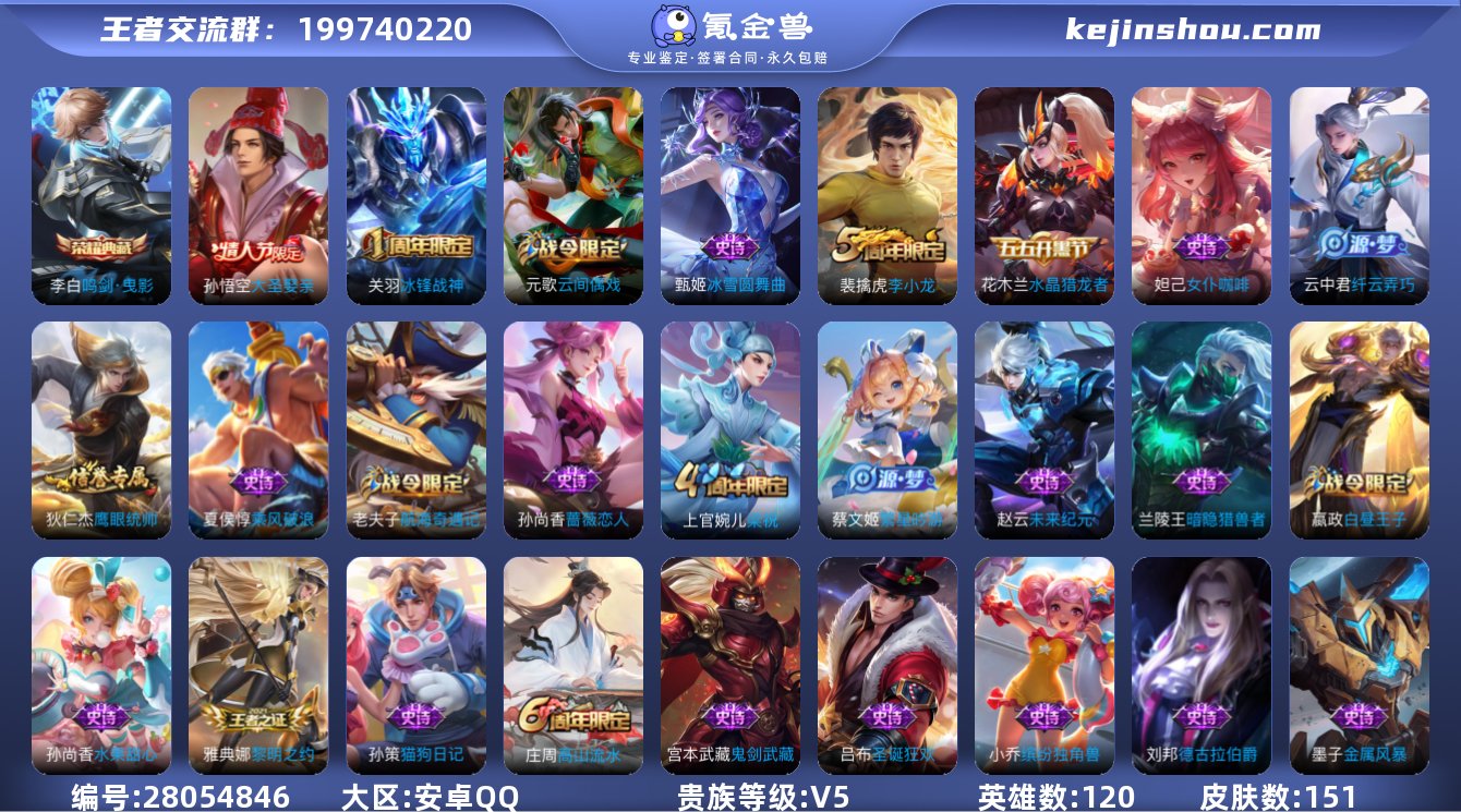 贵族V5 荣耀典藏1 史诗皮肤32 皮肤数...