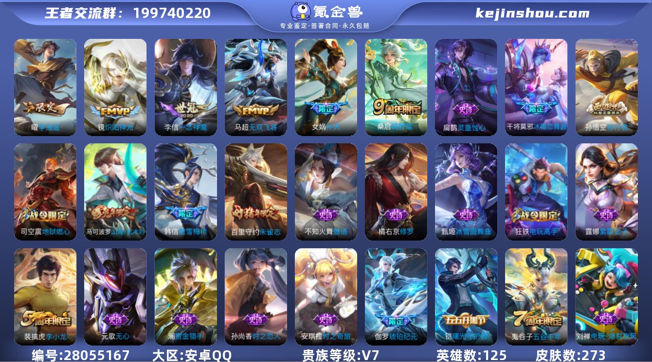 贵族V7 传说皮肤6 史诗皮肤85 皮肤数...