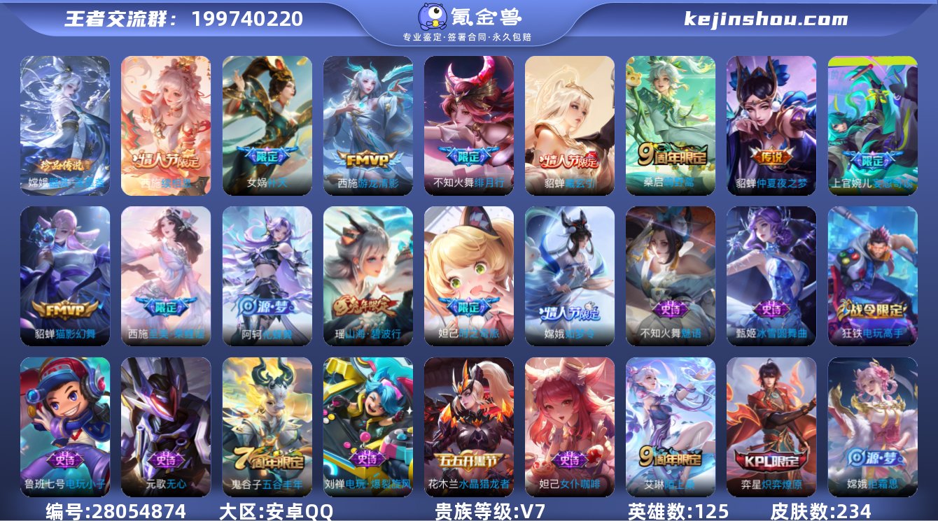 贵族V7 珍品传说1 传说皮肤9 史诗皮肤...