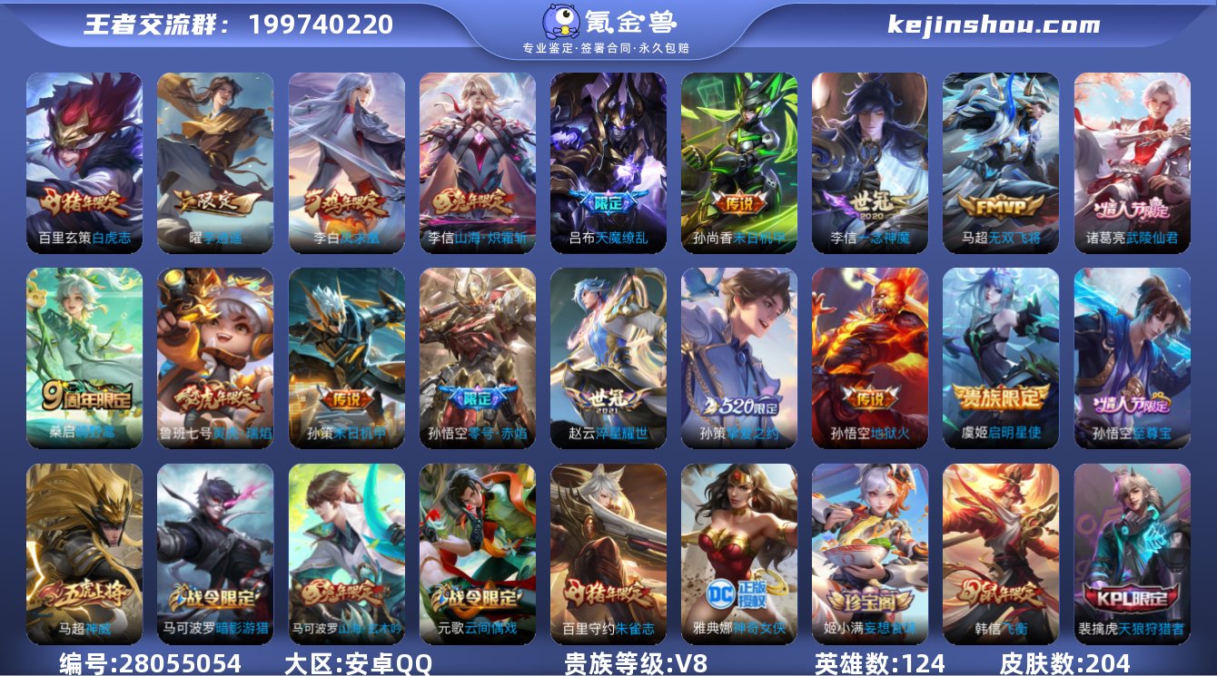 贵族V8 传说皮肤17 史诗皮肤56 皮肤...