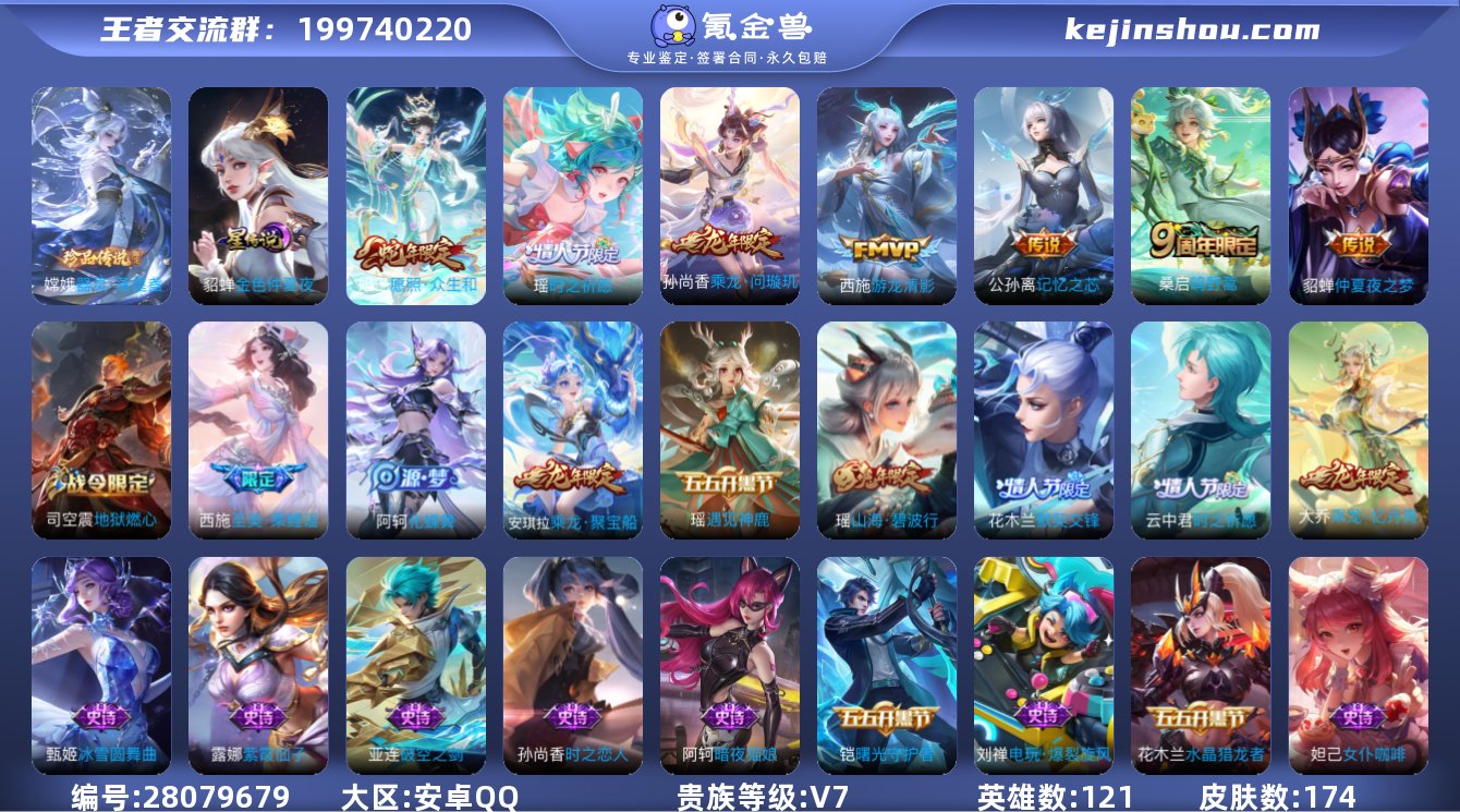 安卓Q-V7-121英雄-174皮肤1珍品...