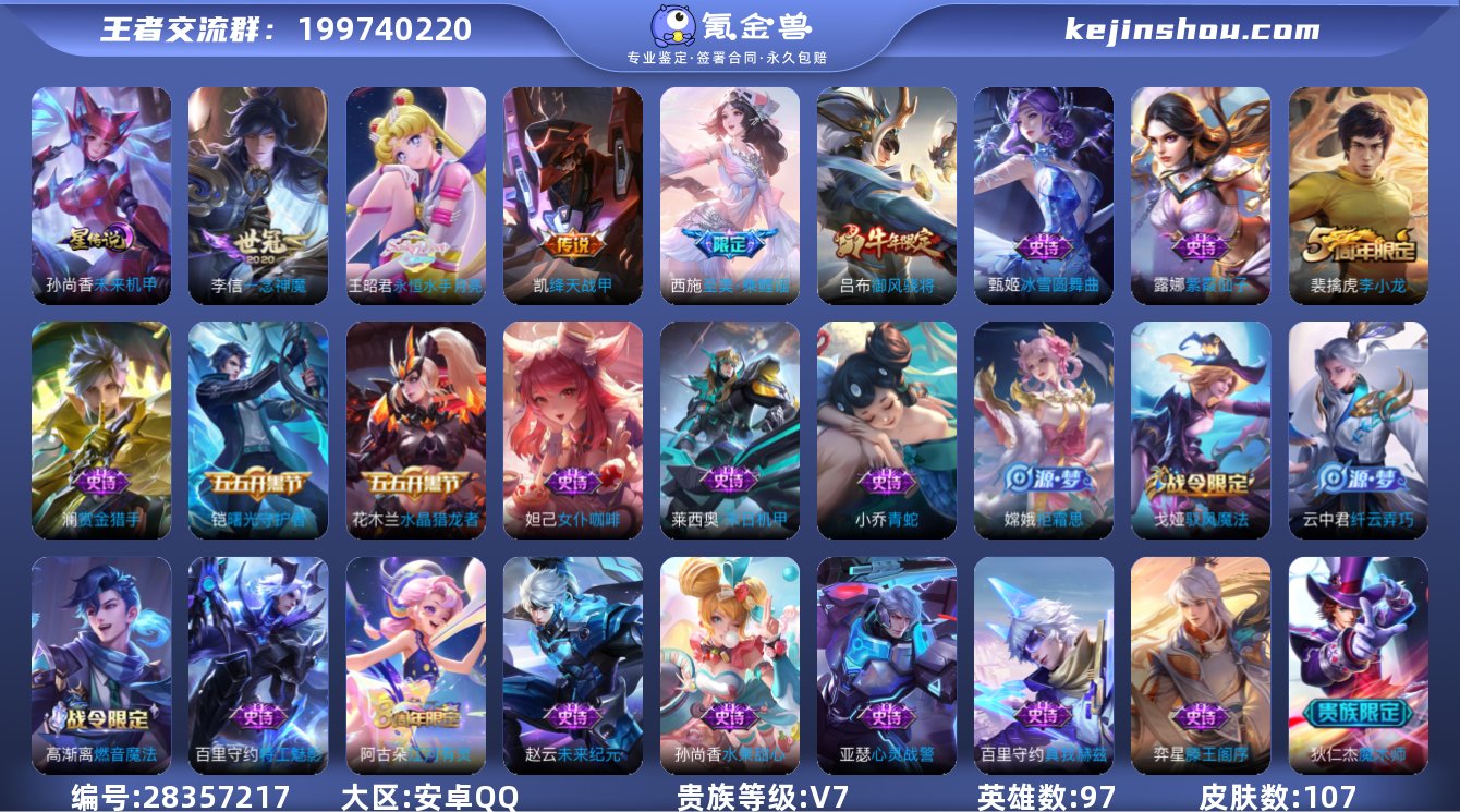 实名:可修改 英雄数:97 皮肤数:107...