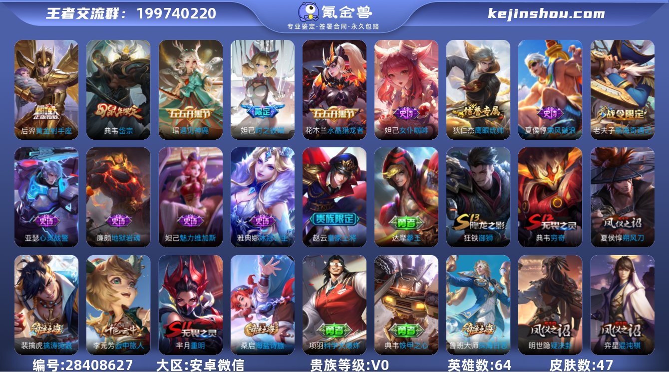 实名:可修改 英雄数:64 皮肤数:47 ...