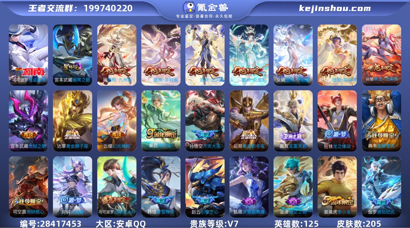 实名:可修改 英雄数:125 皮肤数:20...