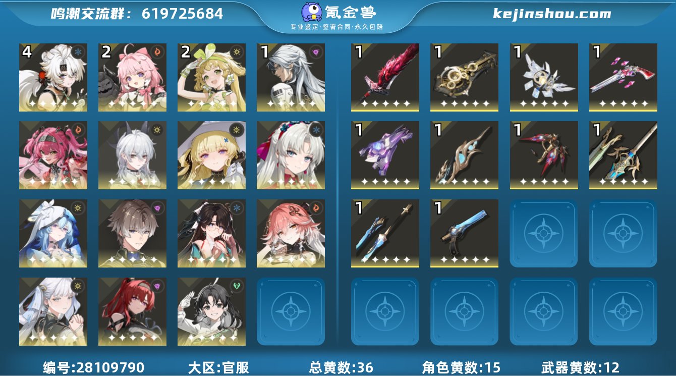 80级/36黄/男主/15个五星角色/12...