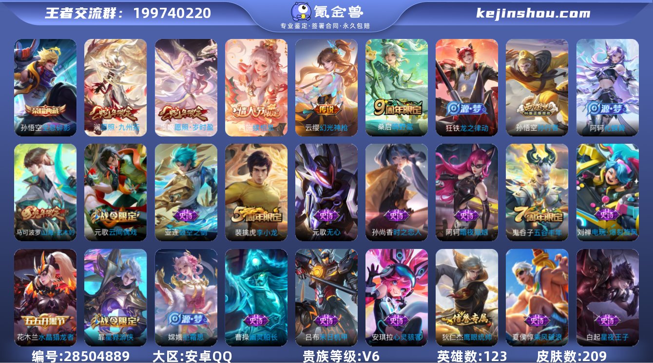 低价多限定皮肤号 实名: 可修改 贵族等级...