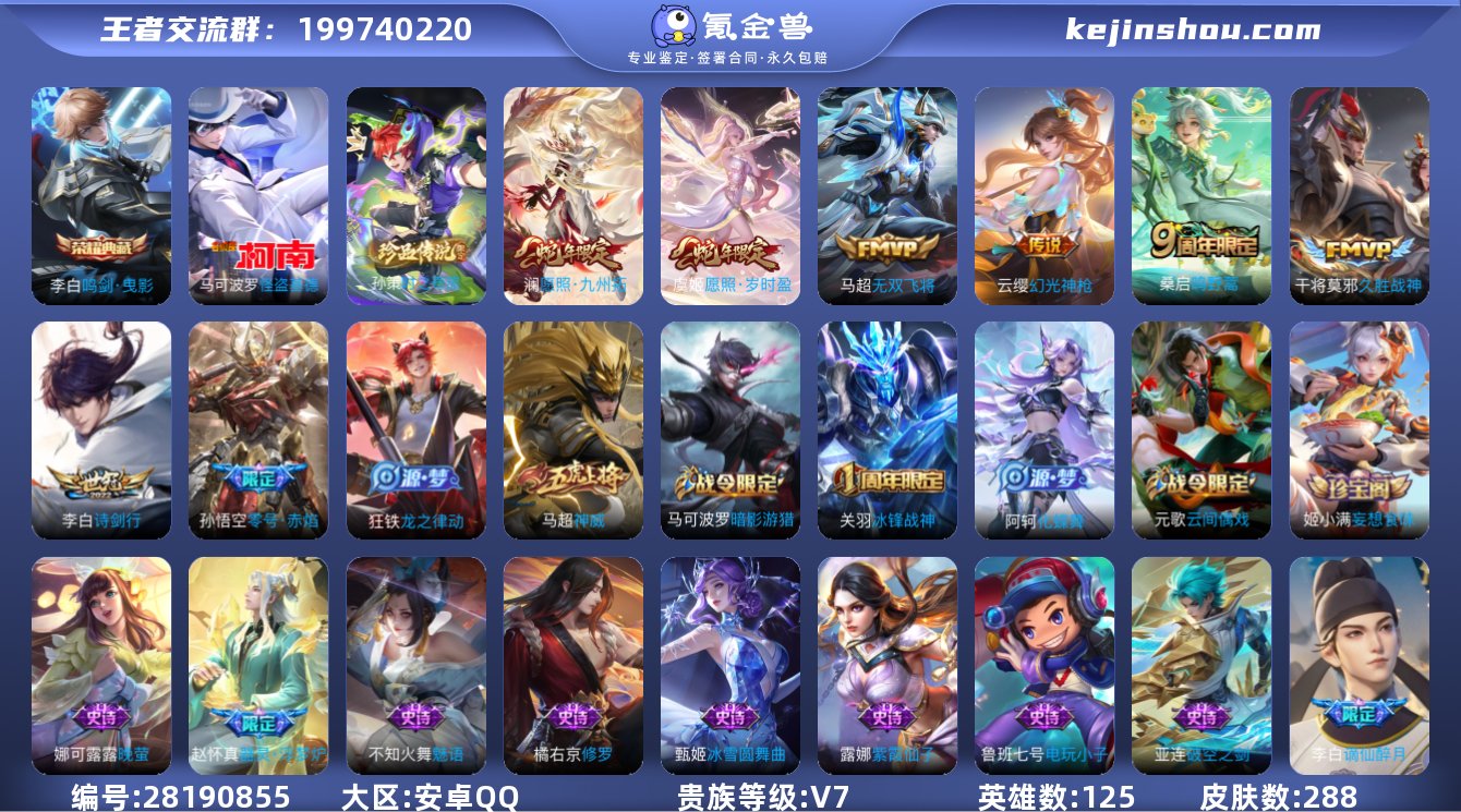 实名:可修改 英雄数:125 皮肤数:28...