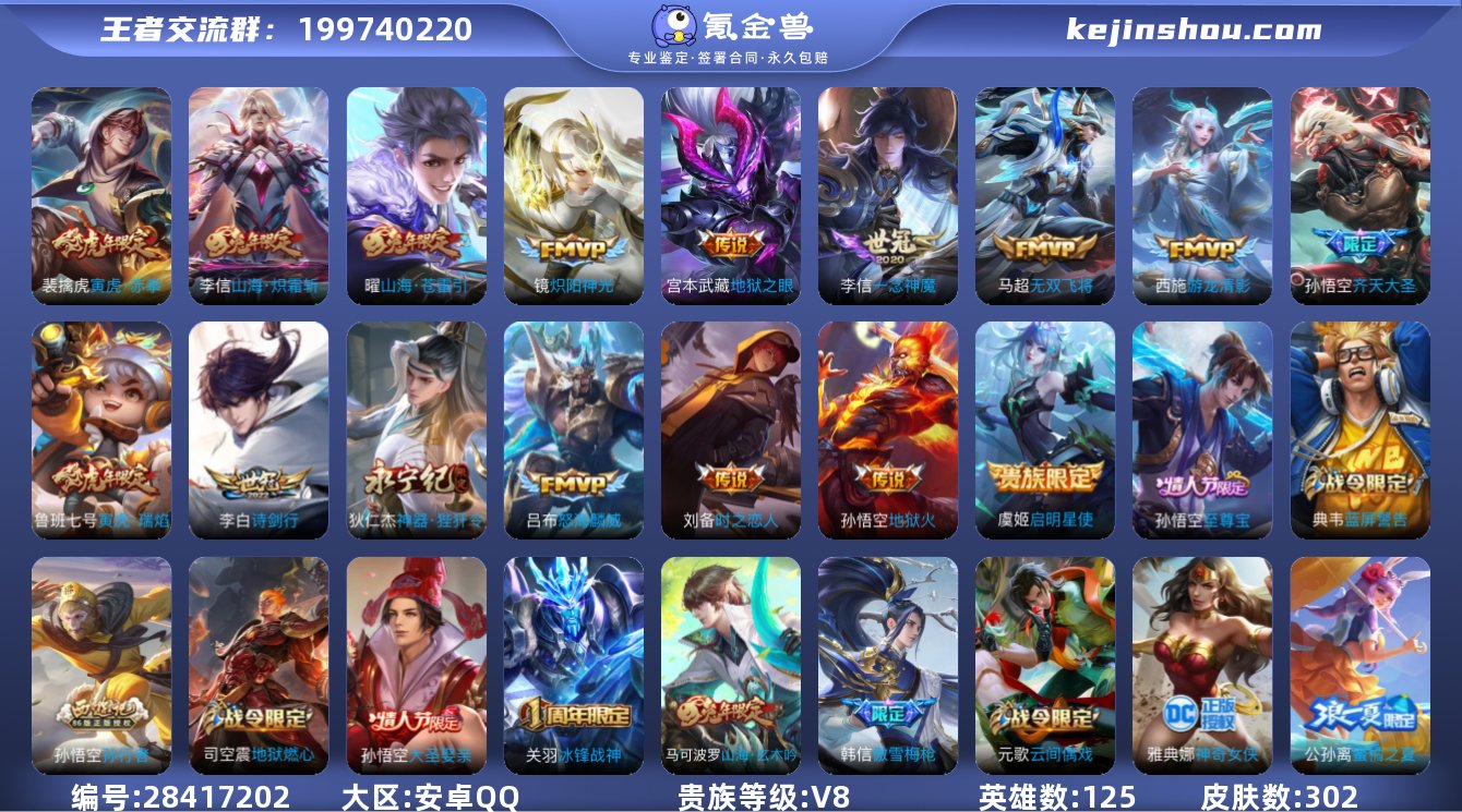 ✨【金标甄姬】302皮肤1典藏18传说 杀...