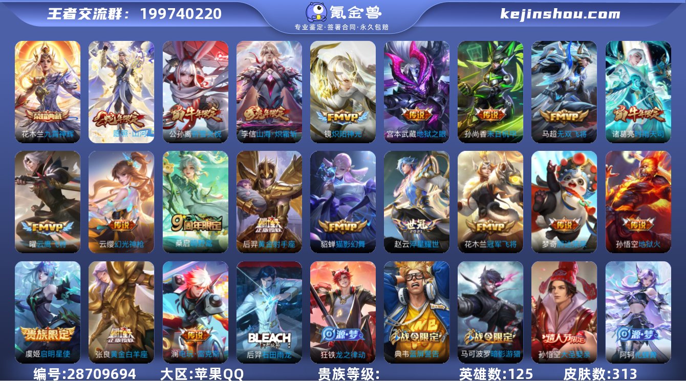 苹果Q【九霄神辉】125英雄313皮肤1典...