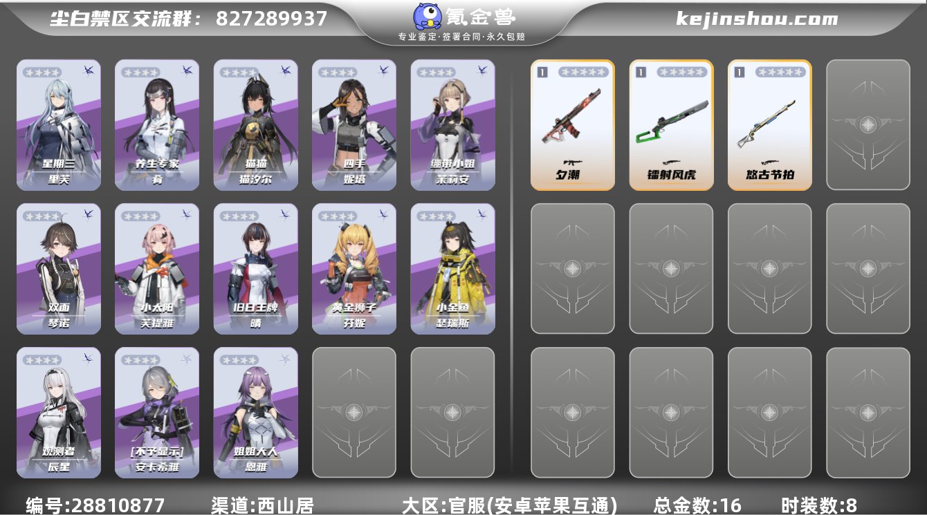 总金数:16 时装数:8 1改镭射风虎，1...