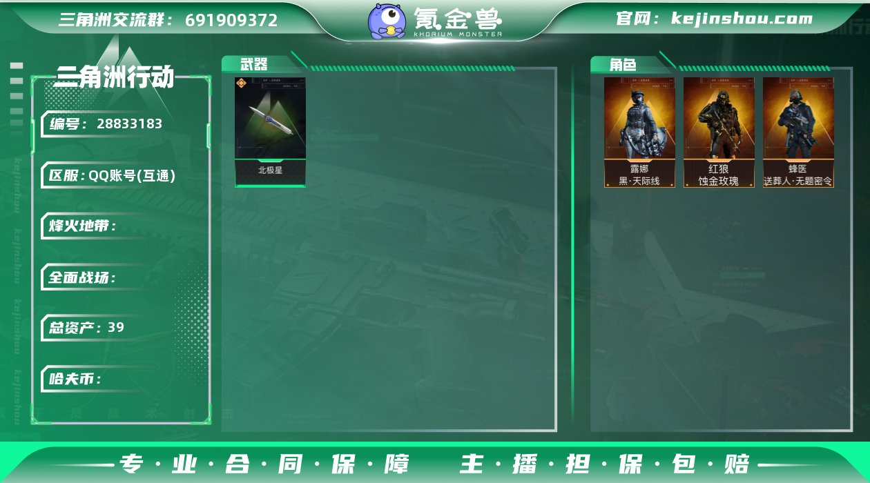 行动等级60 总资产39M 哈夫币89W ...