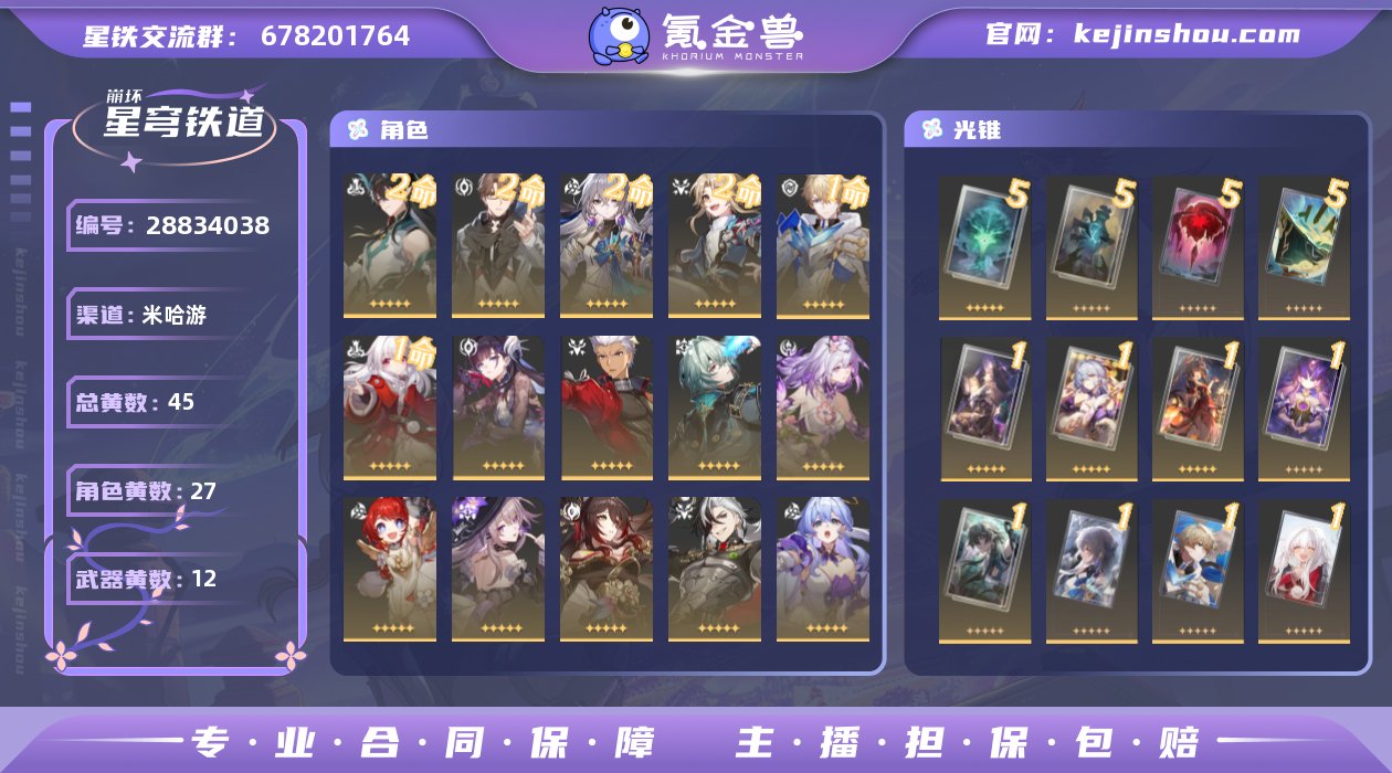 总黄数: 45 2命金色角色: 2命彦卿,...