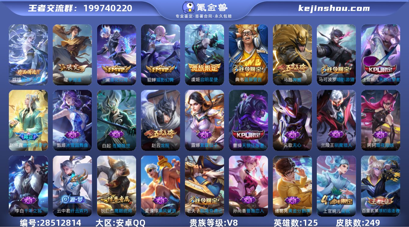 V8 1典藏 1珍品 4传说 249皮肤 ...