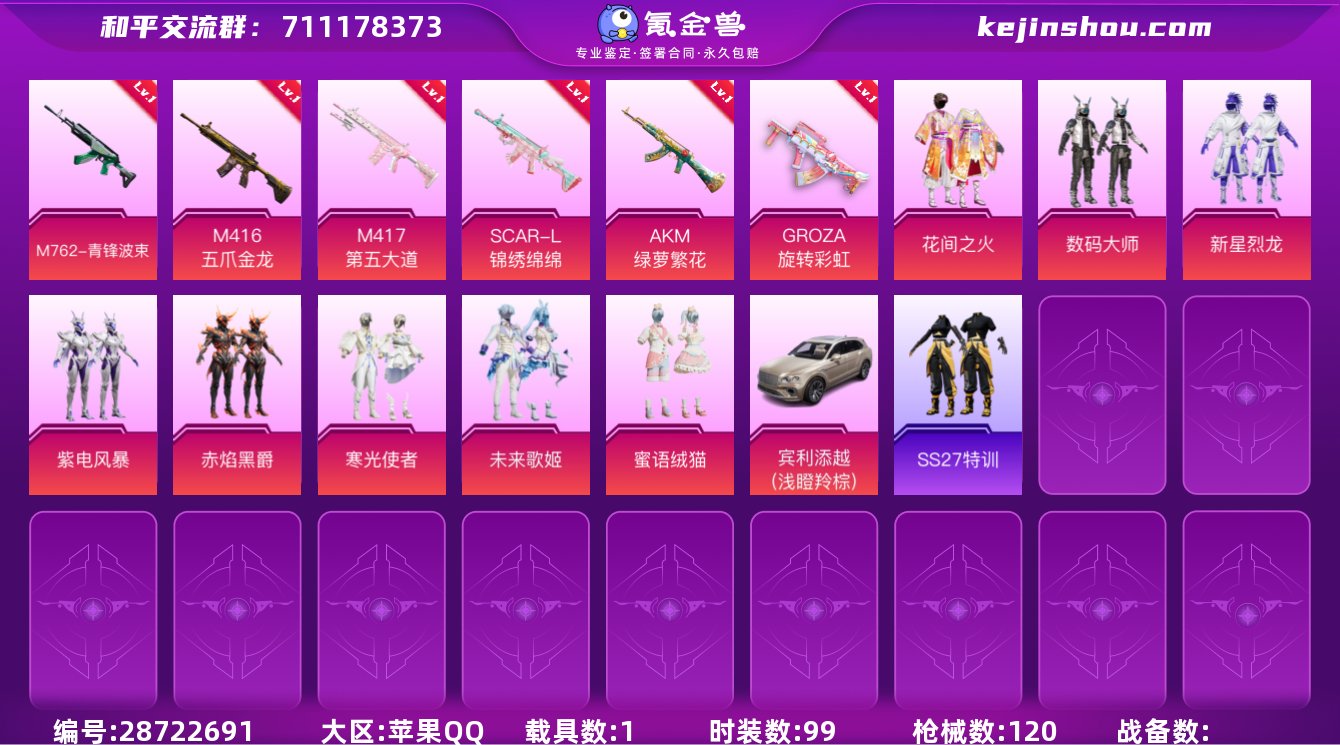 9粉装 6粉枪 1载具 99套装 120枪...