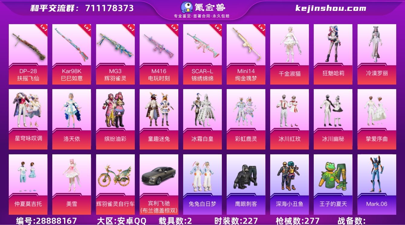 14粉装 7粉枪 2载具 1稀有装备 16...