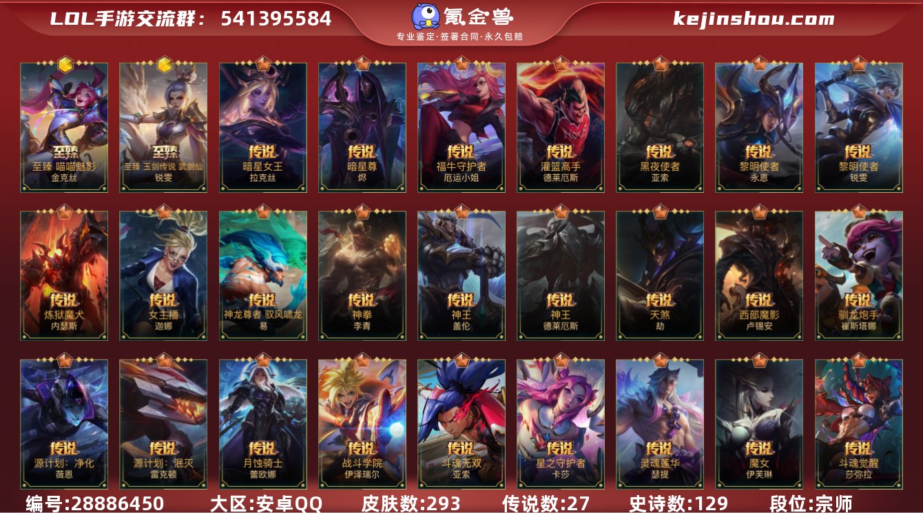 实名:不可修改 皮肤数:293 典藏皮肤数...