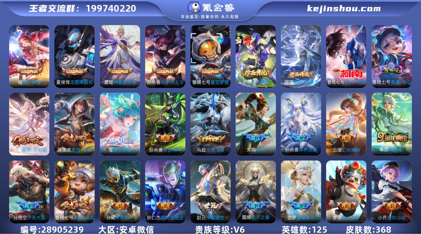 贵族等级:V6 典藏皮肤数:5 珍品无双皮...