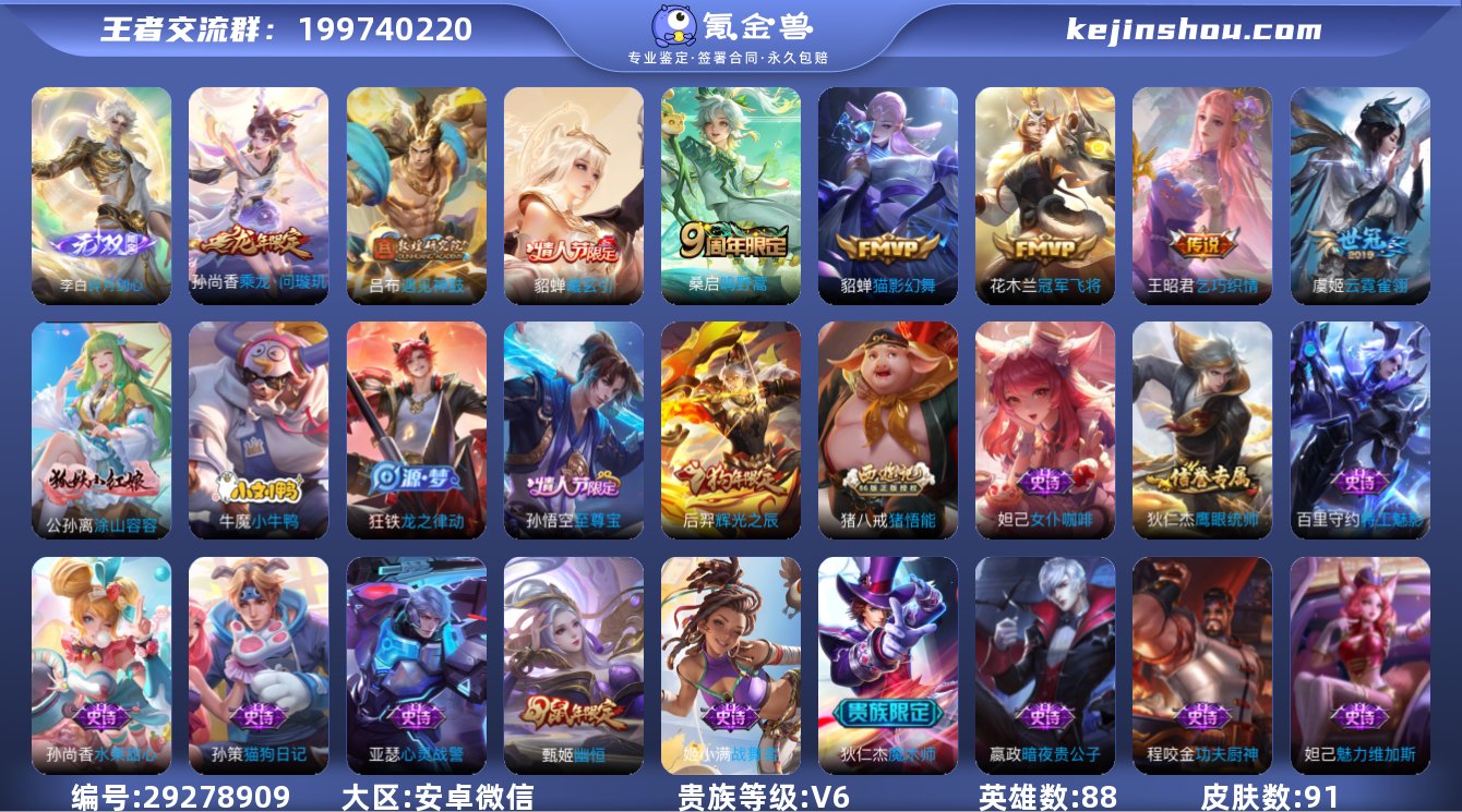 贵族等级:V6 典藏皮肤数:0 珍品无双皮...