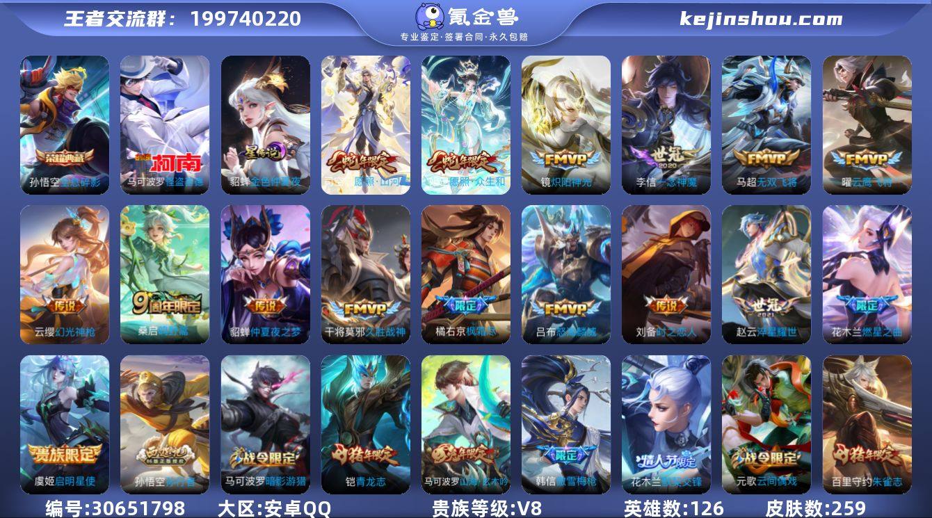 【WZ16814】贵族8/皮肤259/典藏...