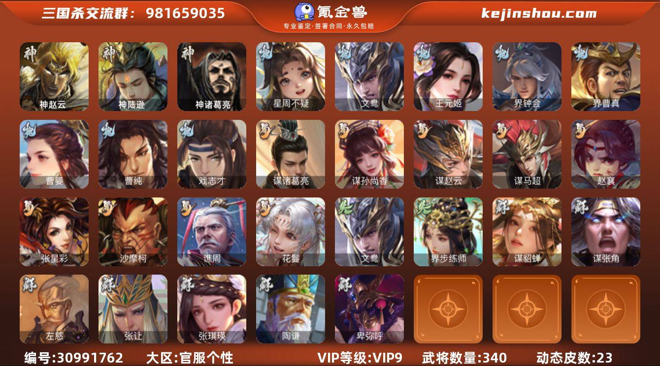 官阶:骠骑将军；VIP等级:VIP9；史诗...