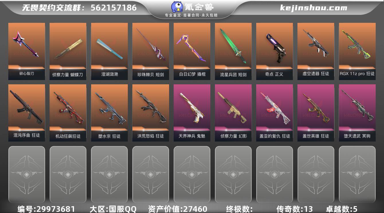 传奇数:13 卓越数:5 皮肤资产价值:2...