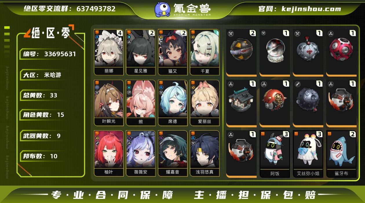 冒险等级:60 总黄数:33 五星角色数:...