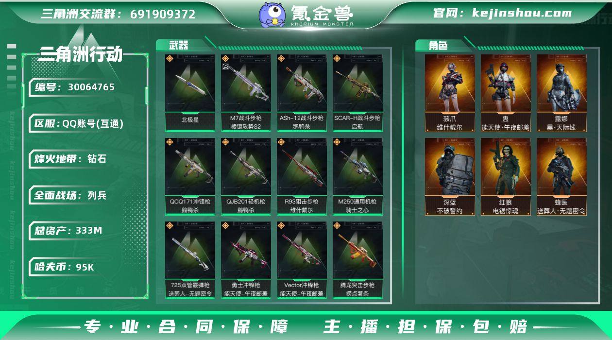 总资产(M)：333M/哈夫币(K)：95...