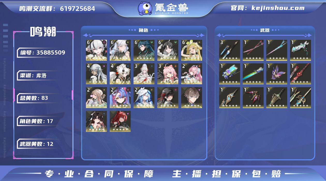 80级/83黄/男主/17个五星角色/12...