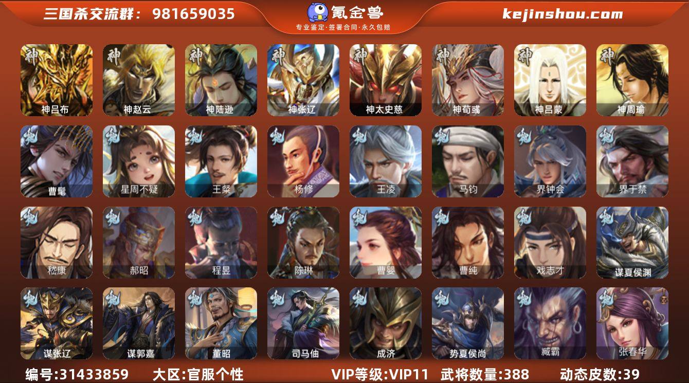 官阶:大将军；VIP等级:VIP11；史诗...