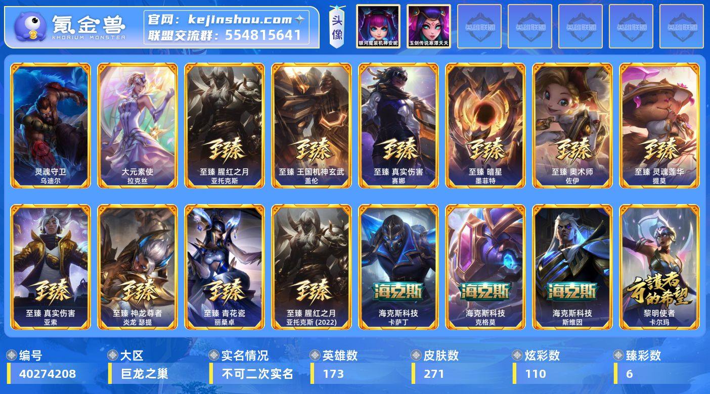 实名: 不可修改 英雄数: 173 皮肤数...