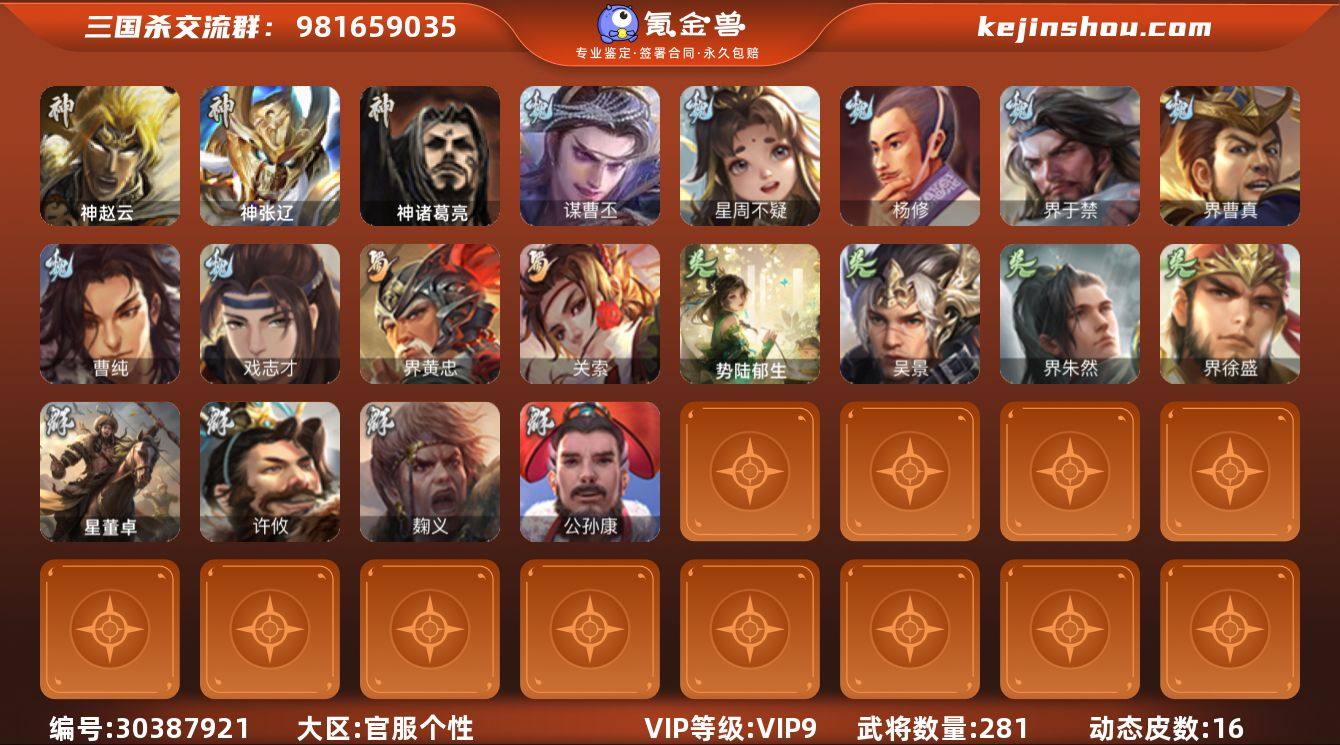 官阶:骠骑将军；VIP等级:VIP9；史诗...