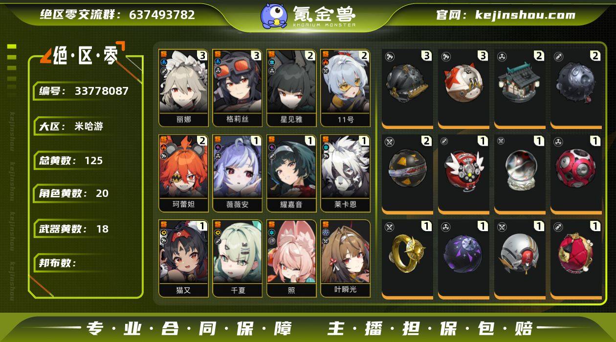 冒险等级:60 总黄数:125 五星角色数...