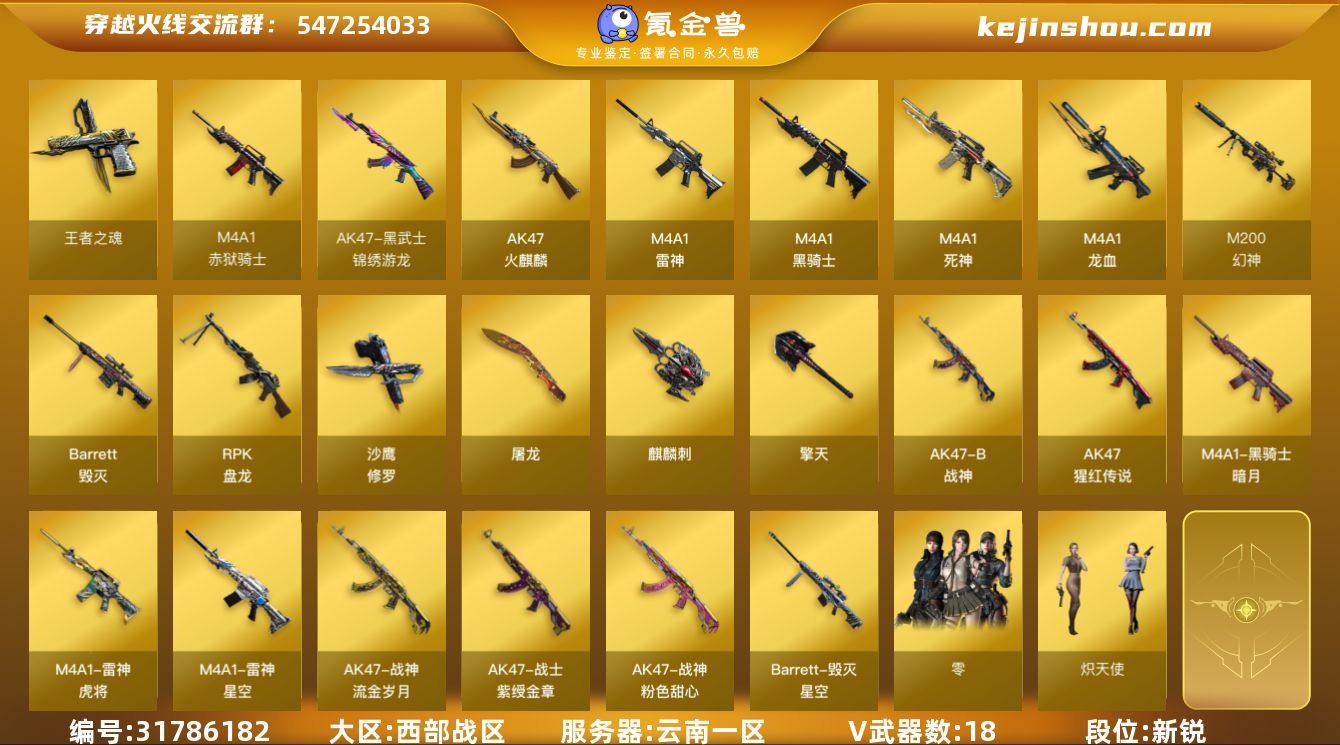 云南一区-22V-1王者武器数-0炫金武器...