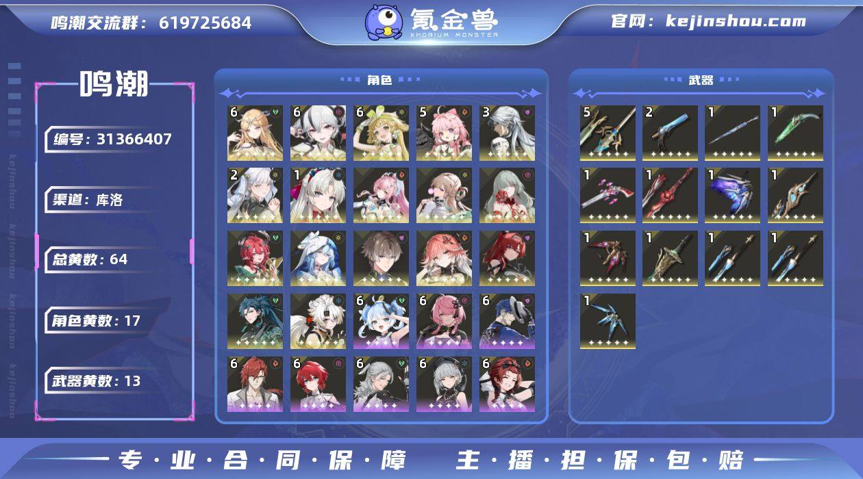 联觉等级:80 总黄数:64 五星角色数:...