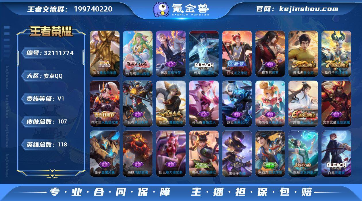 【WZZ3391】贵族0/皮肤107/传说...