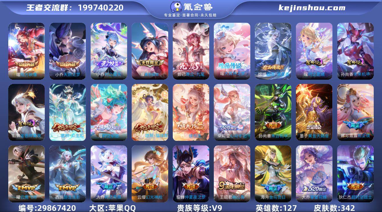 可换绑【V9精品女号 妲己全皮 瑶全皮 大...