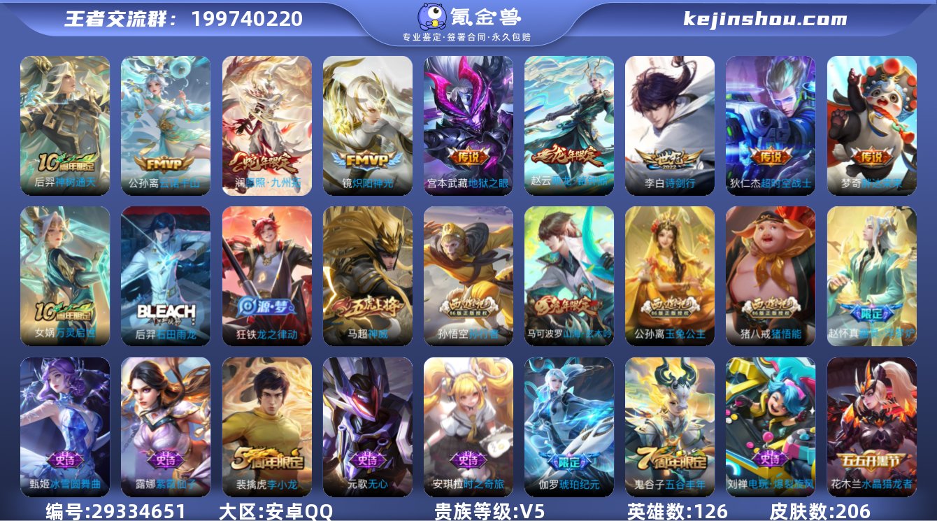 贵族等级:V5 典藏皮肤数:0 珍品无双皮...