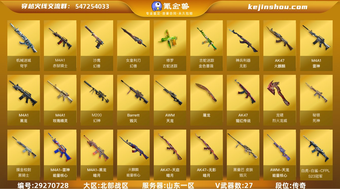 段位:传奇 VIP等级:VIP5 V武器数...