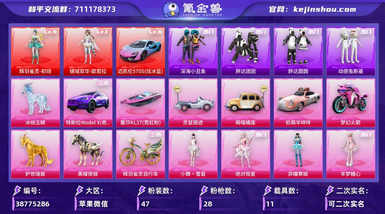 实名: 可修改 时装数: 501 载具数:...