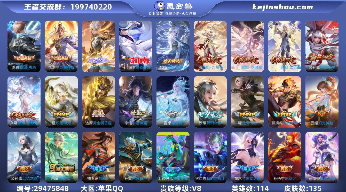 贵族4/皮肤135/典藏2/传说27/史诗...